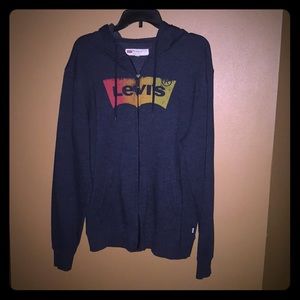 Men’s Levi’s Zip Up Hoodie with Logo, Grey, M